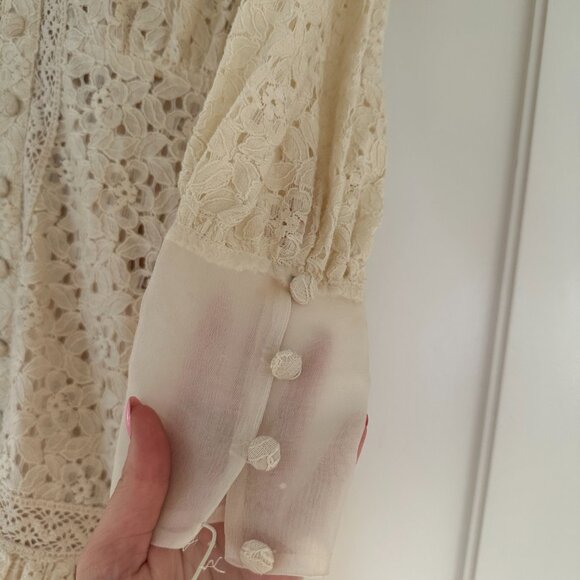 Veronica Beard Lace Mini Dress Sz 4 In Stone Khaki Button Down Ruffle Skirt - Picture 3 of 11